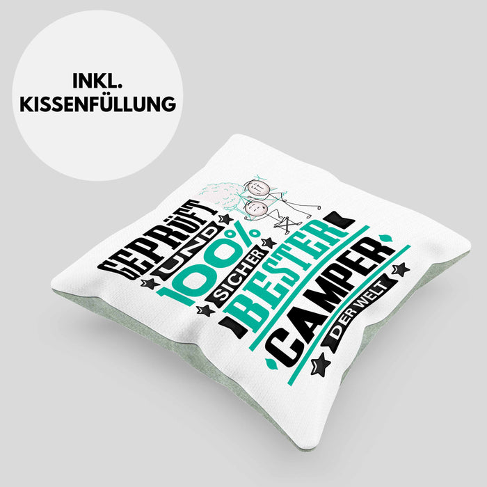 Camper Geschenk Lustiger Spruch für Camper Geschenkidee Bester Camper Der WeltKissen mit Füllung 40x40 (Grau) Grün Trendation