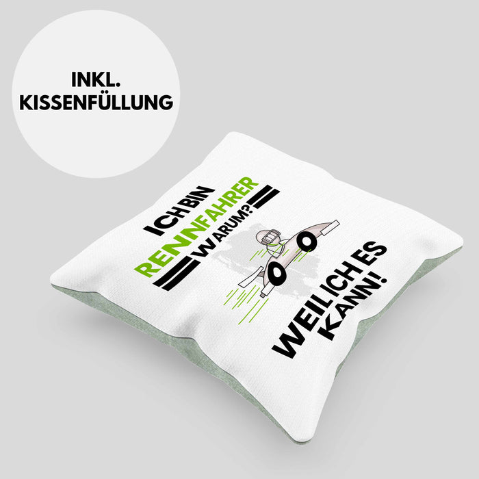 Rennfahrer Geschenk Kissen mit Füllung 40x40 Lustiger Spruch Ich Bin Rennfahrer Warum Weil Ich Es Kann Geschenkidee Bester Rennfahrer Geburtstag (Grau) Grün Trendation