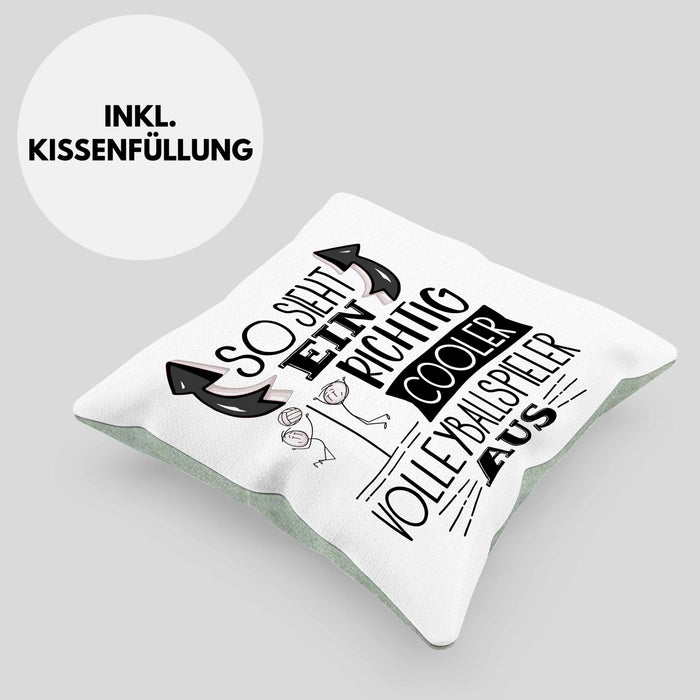 Volleyballspieler Kissen mit Füllung 40x40 Geschenk So Sieht Ein Richtig Cooler Volleyballspieler Aus Geschenkidee Spruch Lustig (Grau) Grün Trendation