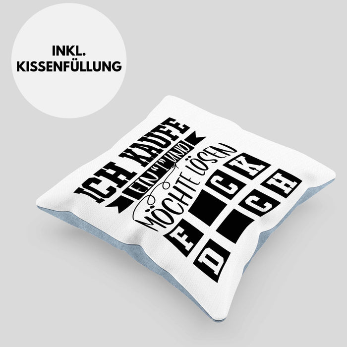 Ich Kaufe Ein I und Möchte Lösen Kissen mit Füllung 40x40 Geschenk Spruch Gag Joke Sarkasmus (Grau) Blau Trendation