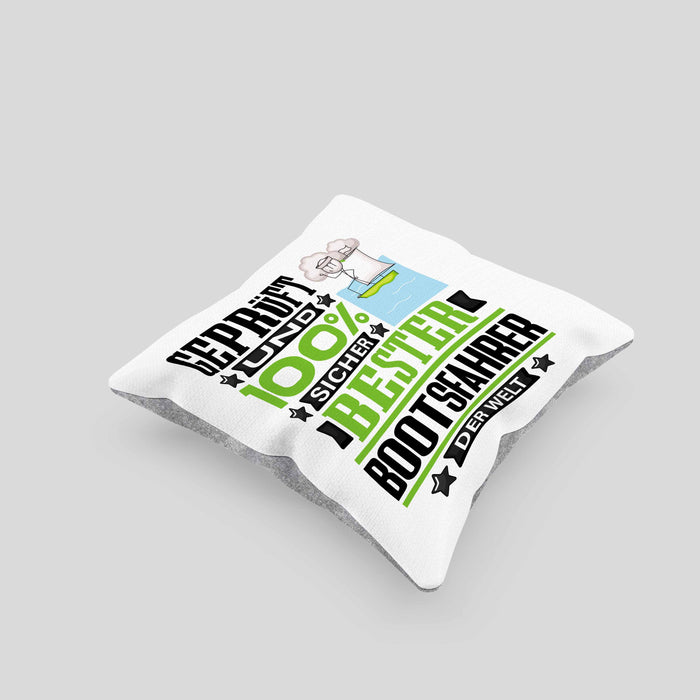 Bootsfahrer Geschenk Lustiger Spruch für Bootsfahrer Geschenkidee Bester Bootsfahrer Der WeltKissen mit Füllung 40x40 (Grau) Grau Trendation
