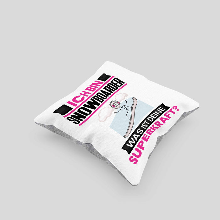Snowboarder Kissen mit Füllung 40x40 Geschenk für Snowboarder Geburtstag Lustiger Spruch Was Ist Deine Superkraft (Grau) Grau Trendation