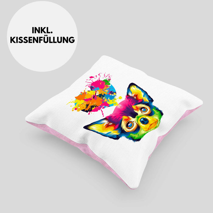 Chihuahua Herz Farbe Besitzer Kissen mit Füllung 40x40 Geschenk Lustiger Spruch Geschenkidee Chihuahua Liebhaber (Grau) Rosa Trendation