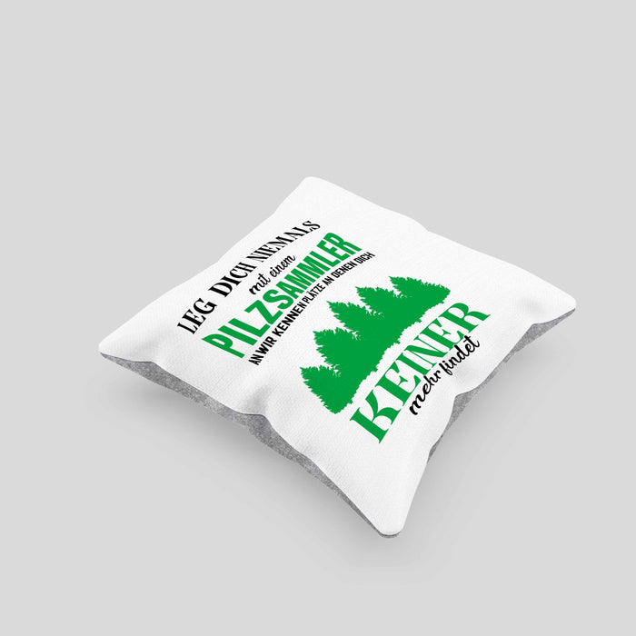 Pilzsammler Geschenk Kissen mit Füllung 40x40 Pilze Sammeln Geschenkidee Pilzsucher Pilzliebhaber Lustig (Grau) Grau Trendation
