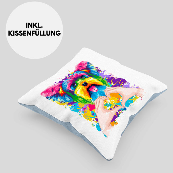 Yorkie Besitzer Farbe Love Kissen mit Füllung 40x40 Geschenk Lustiger Spruch Geschenkidee Yorkie Besitzerin (Grau) Blau Trendation