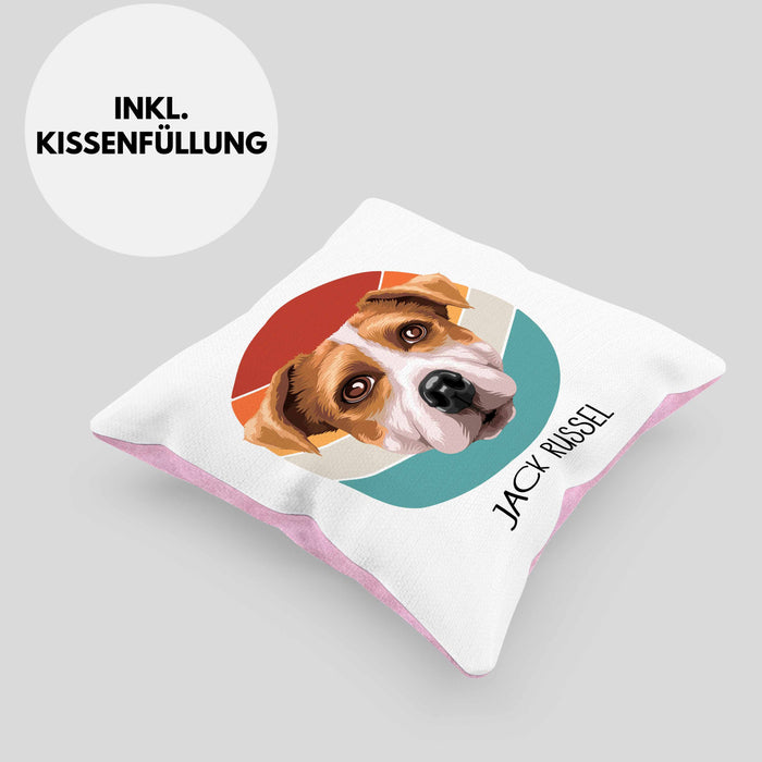 Jack Russel Besitzer Kissen mit Füllung 40x40 Geschenk Lustiger Spruch Geschenkidee Jack Russel Mama Papa (Grau) Rosa Trendation