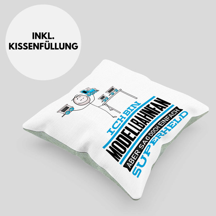 Modellbahnfan Geschenk Kissen mit Füllung 40x40 Ich Bin Modellbahnfan Aber Sag Doch Einfach Superheld Lustige Geschenkdiee für Modellbahnfan (Grau) Grün Trendation