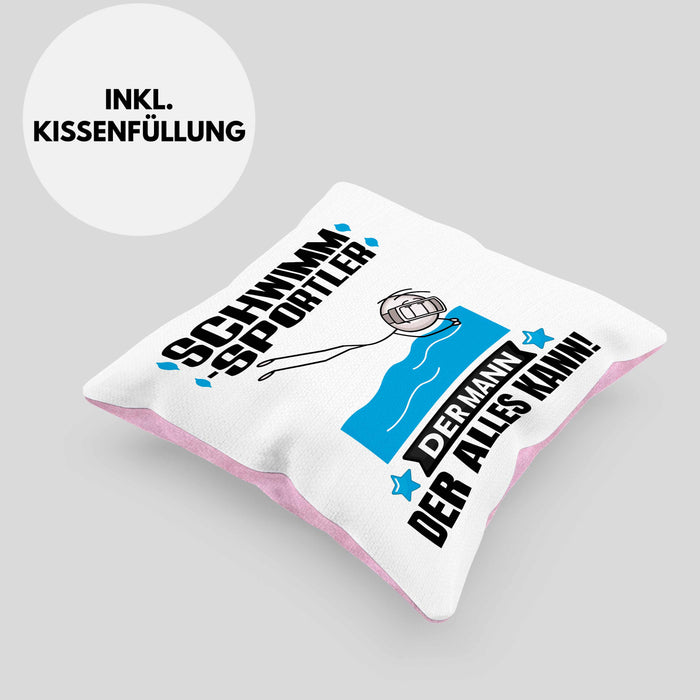 Schwimmsportler Kissen mit Füllung 40x40 Geschenk für Schwimmsportler Der Mann Der Alles Kann Geschenkidee zum Geburtstag (Grau) Rosa Trendation