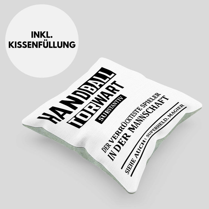 Handball Torwart Geschenk Kissen mit Füllung 40x40 Geschenkidee Handball-Spieler Handballspielerin Mädchen Jungs (Grau) Grün Trendation