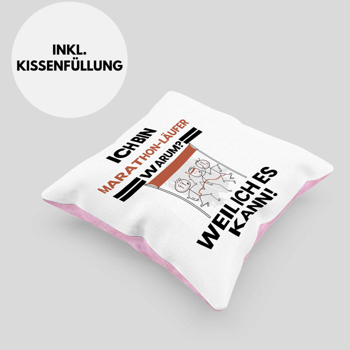 Marathonläufer Geschenk Kissen mit Füllung 40x40 Lustiger Spruch Ich Bin Marathonläufer Warum Weil Ich Es Kann Geschenkidee Bester Marathonläufer Geburtstag (Grau) Rosa Trendation