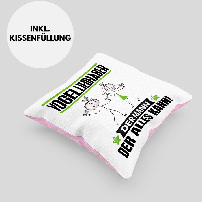 Vogelliebhaber Kissen mit Füllung 40x40 Geschenk für Vogelliebhaber Der Mann Der Alles Kann Geschenkidee zum Geburtstag (Grau) Rosa Trendation