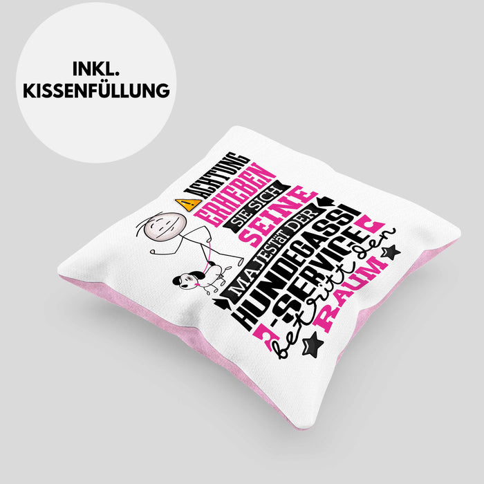Hundegassi-Service Geschenk Kissen mit Füllung 40x40 Lustiger Spruch Erheben Sie Sich Der Hundegassi-Service Betritt den Raum (Grau) Rosa Trendation