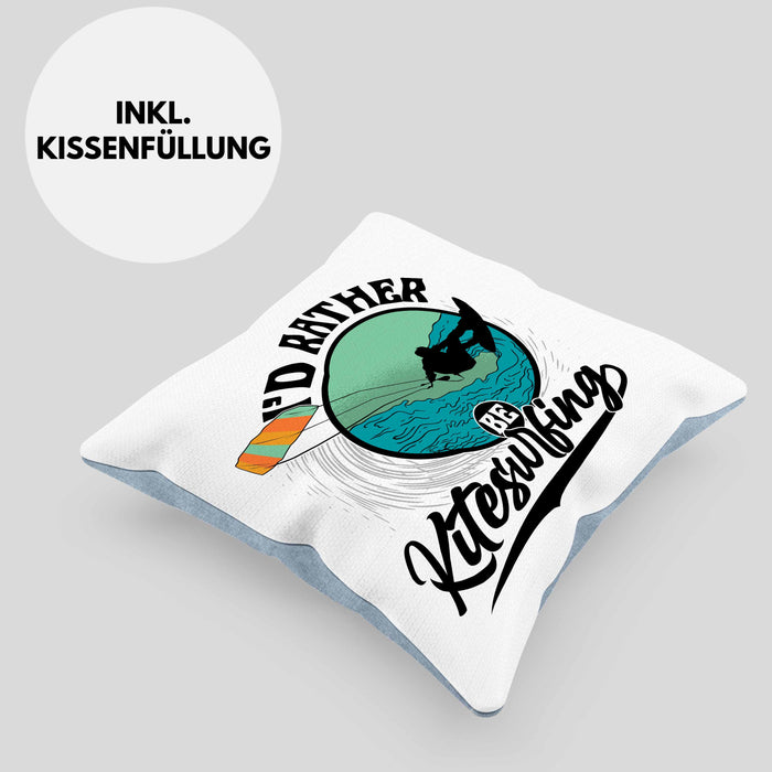 Kitesurfing Kissen mit Füllung 40x40 Geschenk für Kitesurfer Geschenkidee I'd Rather Be Kitesurfing (Grau) Blau Trendation