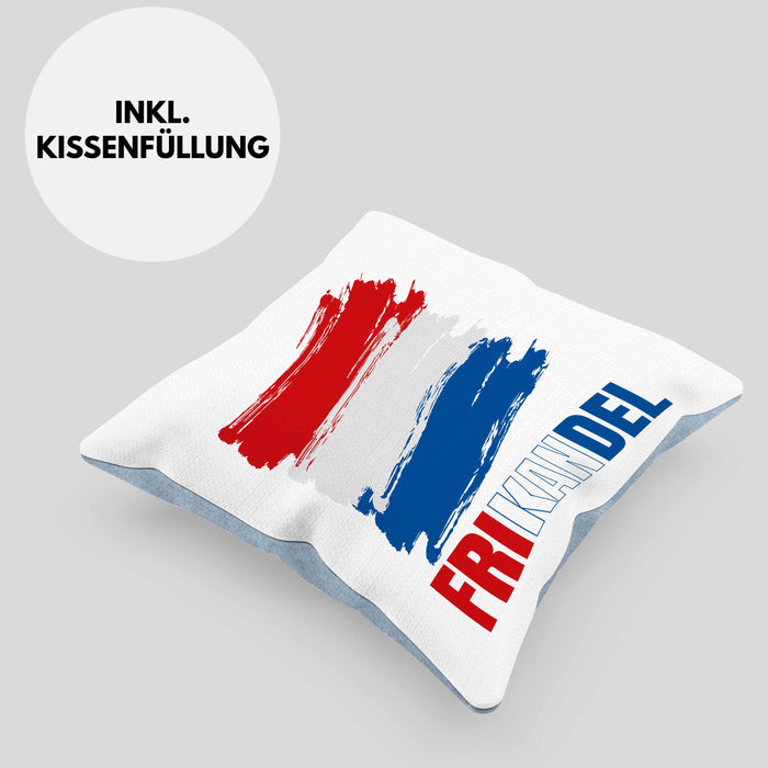 Holland Fan Kissen mit Füllung 40x40 Geschenk Holländer Frikande (Grau) Blau Trendation