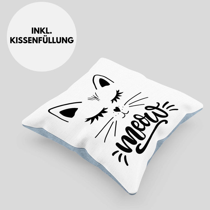 Katzen-Besitzerin Kissen mit Füllung 40x40 Geschenk Meow Katze Geschenkidee Miau Katzen Mama (Grau) Blau Trendation