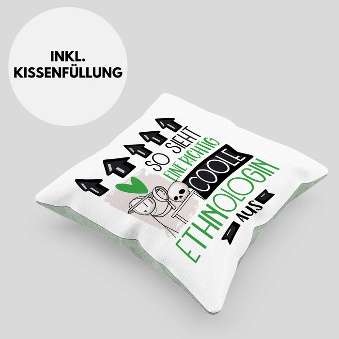 Ethnologin Geschenk Kissen mit Füllung 40x40 Geschenkidee für Ethnologin Geburtstag Weihnachten Spruch So Sieht Eine Richtig Coole Ethnologin Aus (Grau) Grün Trendation