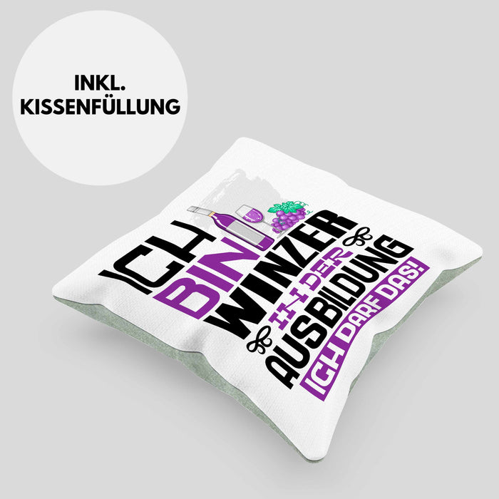 Winzer Ausbildung Kissen mit Füllung 40x40 Geschenk Ich Bin Winzer In Der Ausbildung Ich Darf Das Geschenkidee Spruch (Grau) Grün Trendation