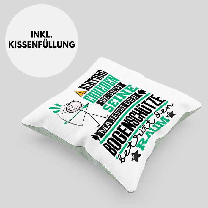 Bogenschütze Geschenk Kissen mit Füllung 40x40 Lustiger Spruch Erheben Sie Sich Der Bogenschütze Betritt den Raum (Grau) Grün Trendation