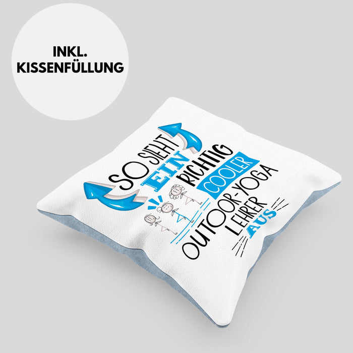 So Sieht Ein Richtig Cooler Outdoor-Yoga-Lehrer Aus Kissen mit Füllung 40x40 Geschenk für Outdoor-Yoga-Lehrer Geburtstag Geschenkdiee (Grau) Blau Trendation