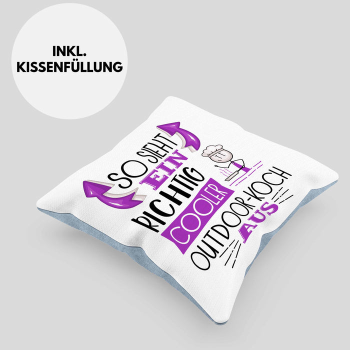 So Sieht Ein Richtig Cooler Outdoor-Koch Aus Kissen mit Füllung 40x40 Geschenk für Outdoor-Koch Geburtstag Geschenkdiee (Grau) Blau Trendation