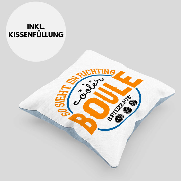 Boule Kissen mit Füllung 40x40 "So Sieht Ein Richtig Cooler Boule Spieler Aus" Kissen mit Füllung 40x40 - Geschenk für Boule-Fans mit Spruch (Grau) Blau Trendation