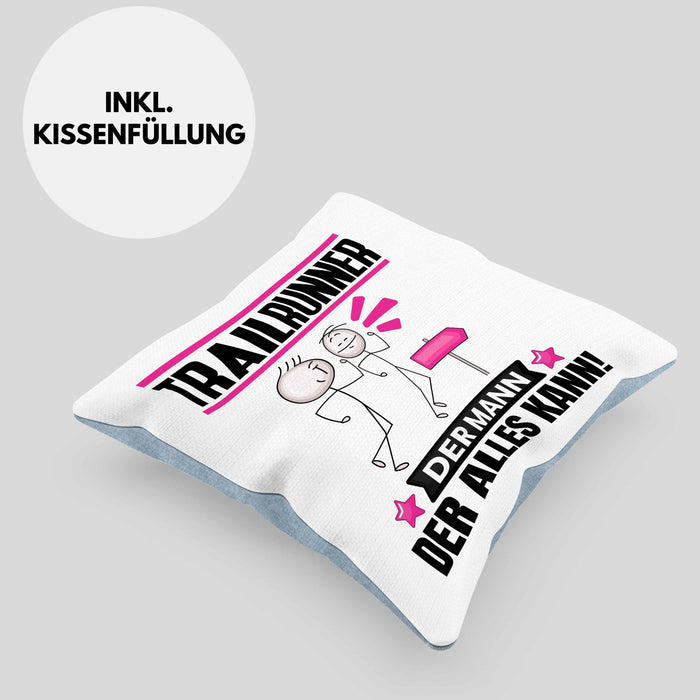 Trailrunner Kissen mit Füllung 40x40 Geschenk für Trailrunner Der Mann Der Alles Kann Geschenkidee zum Geburtstag (Grau) Blau Trendation