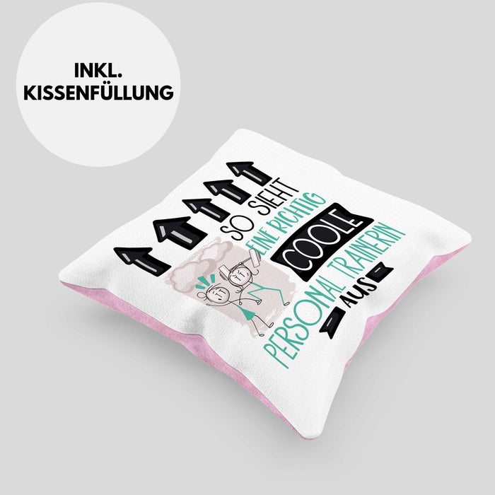 Personal Trainerin Geschenk Kissen mit Füllung 40x40 Lustig Geschenkidee für Personal Trainerin Geburtstag So Sieht Eine Richtig Coole Personal Trainerin Aus Frauen Spruch (Grau) Rosa Trendation