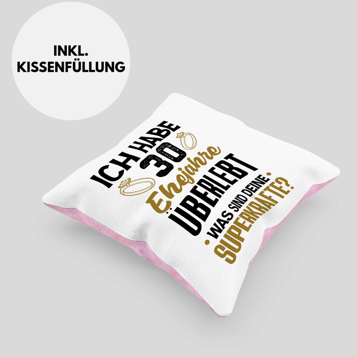 30. Hochzeitstag Kissen mit Füllung 40x40 Geschenk Perlen-Hochzeit Geschenkidee Ehemann Ehefrau Ich Habe 30 Ehejahre Überlebt (Grau) Rosa Trendation