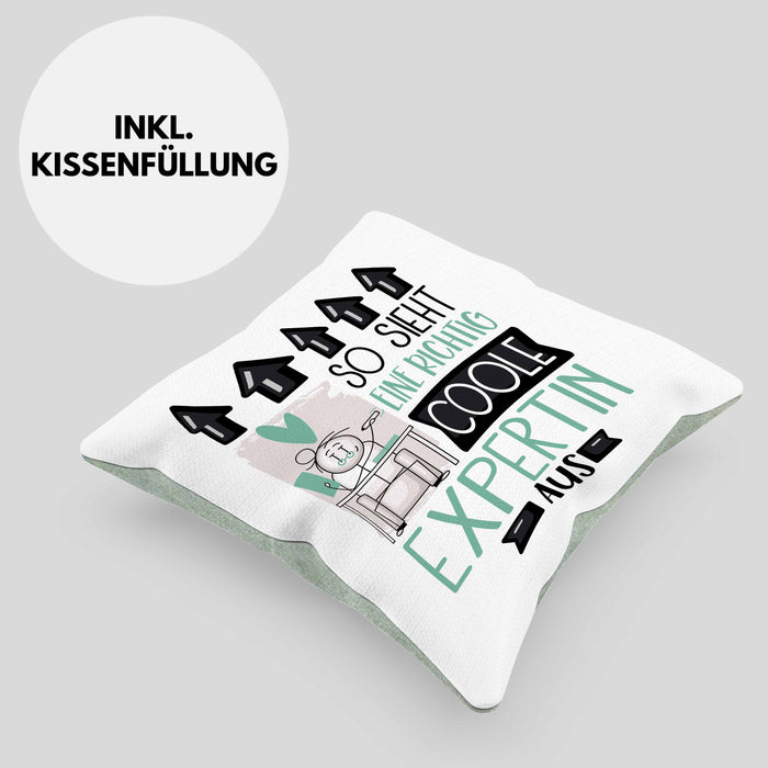Expertin Geschenk Kissen mit Füllung 40x40 Lustig Geschenkidee für Expertin Geburtstag So Sieht Eine Richtig Coole Expertin Aus Frauen Spruch (Grau) Grün Trendation