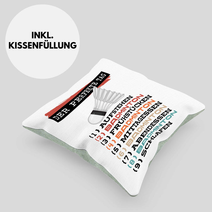 Der tolle Tag Badminton Spieler Kissen mit Füllung 40x40 Geschenk Spruch (Grau) Grün Trendation