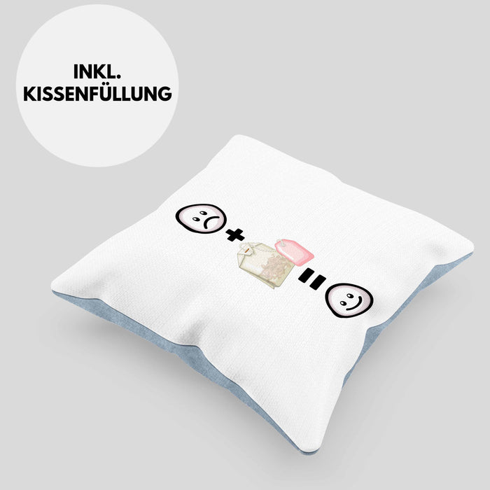Tee Kissen mit Füllung 40x40 Geschenk für Tee-Liebhaber TeeKissen mit Füllung 40x40 Lustige Geschenkidee :( + Teebeutel = :) Geburtstag (Grau) Blau Trendation