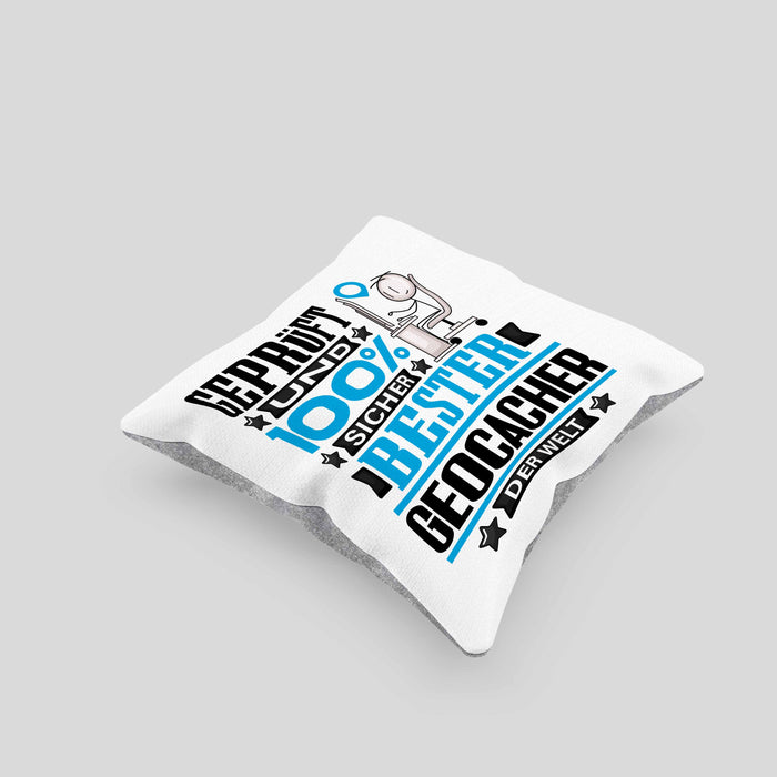 Geocacher Geschenk Lustiger Spruch für Geocacher Geschenkidee Bester Geocacher Der WeltKissen mit Füllung 40x40 (Grau) Grau Trendation