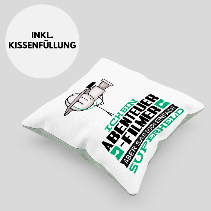 Abenteuerfilmer Geschenk Kissen mit Füllung 40x40 Ich Bin Abenteuerfilmer Aber Sag Doch Einfach Superheld Lustige Geschenkdiee für Abenteuerfilmer (Grau) Grün Trendation