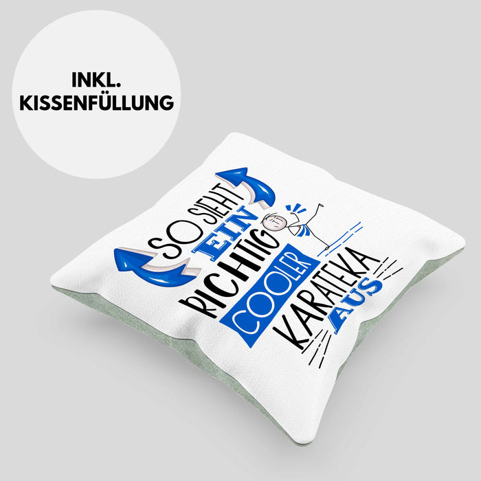 Karateka Kissen mit Füllung 40x40 Geschenk So Sieht Ein RIchtig Cooler Karateka Aus Geschenkidee Lustiger Spruch Geburtstag Karate (Grau) Grün Trendation