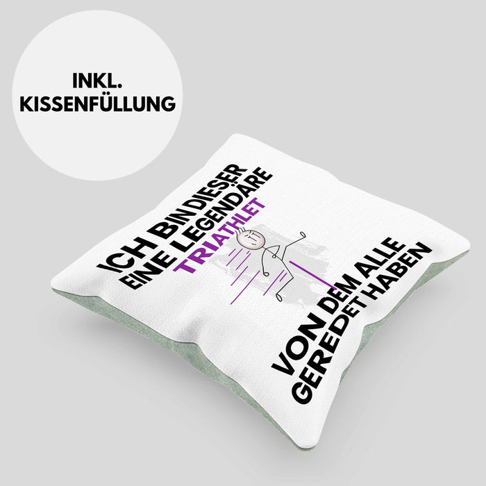 Triathlet Geschenk Kissen mit Füllung 40x40 Lustige Geschenkidee Geburtstag für Triathlet Ich Bin Dieser Legendäre Triathlet Von Dem Alle Geredet Haben (Grau) Grün Trendation