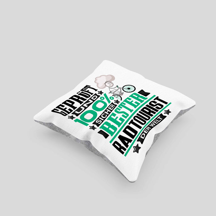 Radtourist Geschenk Lustiger Spruch für Radtourist Geschenkidee Bester Radtourist Der WeltKissen mit Füllung 40x40 (Grau) Grau Trendation