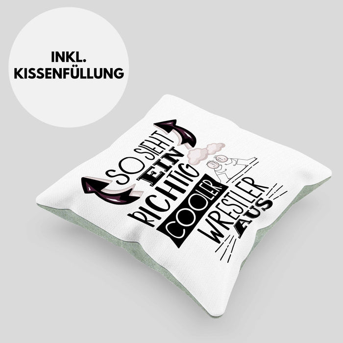 So Sieht Ein Richtig Cooler Wrestler Aus Geschenk Kissen mit Füllung 40x40 Lustiger Spruch Geschenkidee (Grau) Grün Trendation
