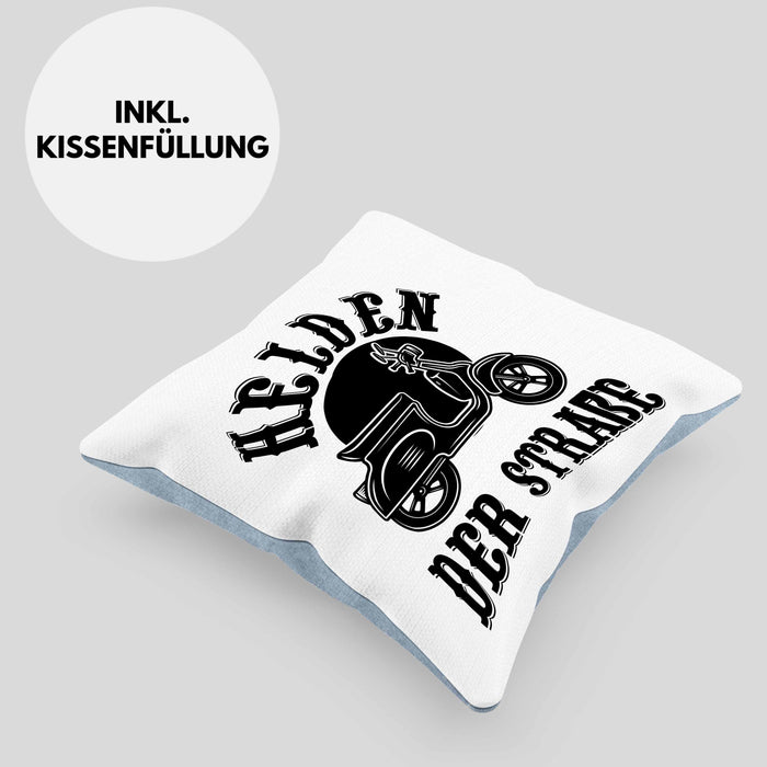 Mofa Geschenk Kissen mit Füllung 40x40 Helden Der Strasse Mofa Mofa Führerschein (Grau) Blau Trendation