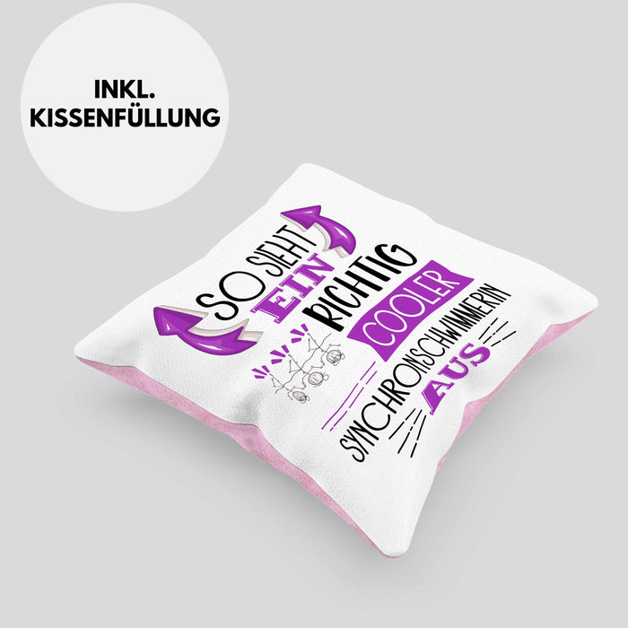 So Sieht Ein Richtig Cooler Synchronschwimmerin Aus Geschenk Kissen mit Füllung 40x40 Lustiger Spruch Geschenkidee (Grau) Rosa Trendation