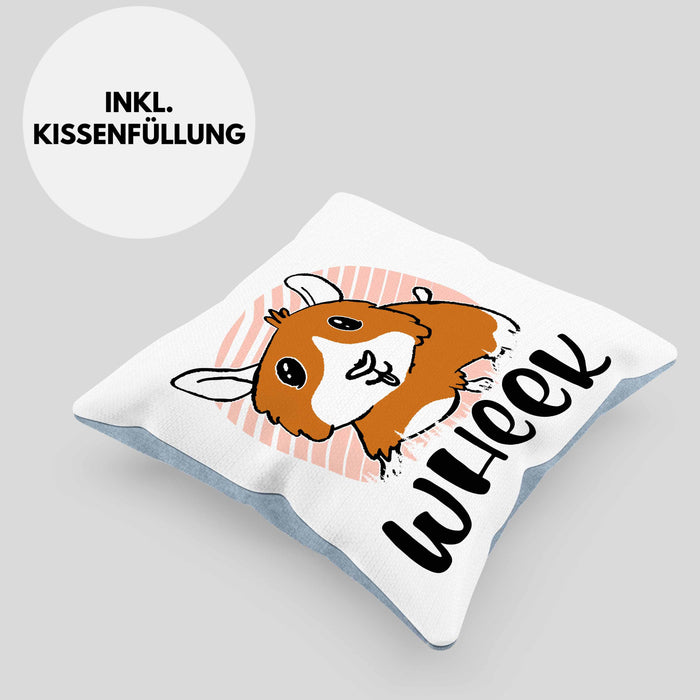Meerschweinchen Geschenk Kissen mit Füllung 40x40 Spruch Meerschweinchen-Besitzerin Geschenkidee Wheek (Grau) Blau Trendation