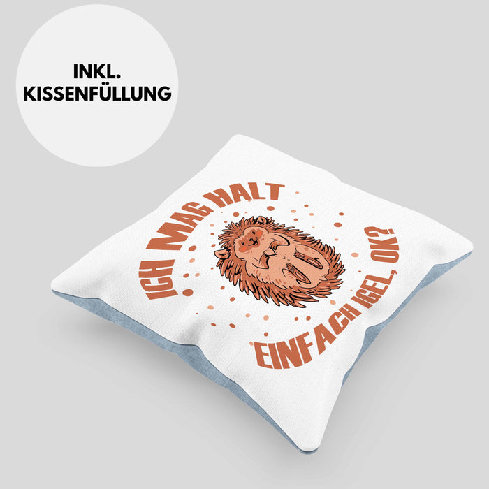 Igel Kissen mit Füllung 40x40 - Tolles Geschenk für Igel-Liebhaber (Grau) Blau Trendation