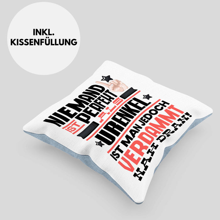 Urenkel Geschenk Kissen mit Füllung 40x40 Lustige Geschenkidee für Urenkel Geburtstag Niemand Ist Perfekt Aber Als Urenkel Ist Man Nah Dran (Grau) Blau Trendation