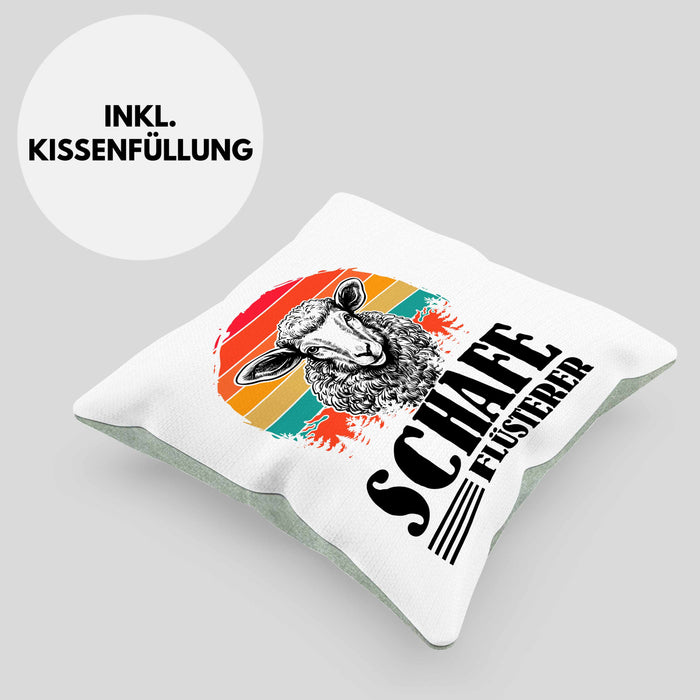 Schaf Kissen mit Füllung 40x40 Geschenk für Schaf-Hirte Schaf Flüsterer Geschenkdiee (Grau) Grün Trendation