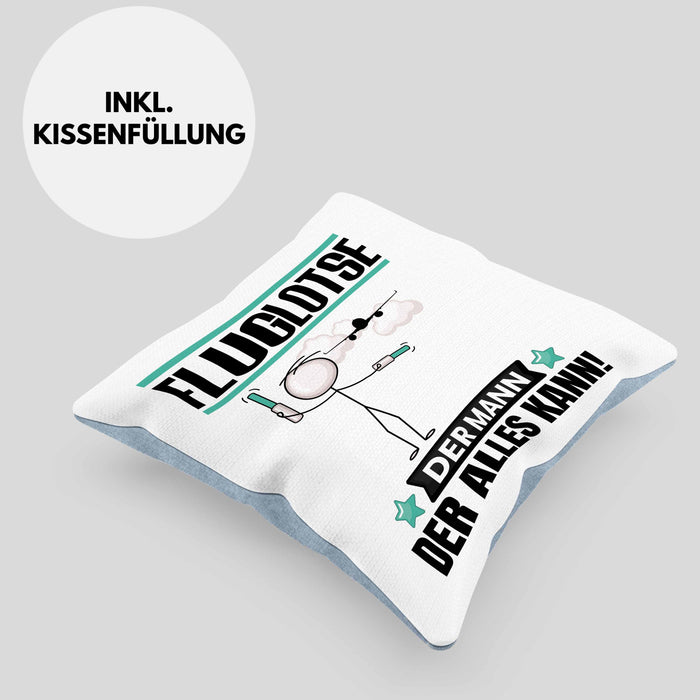 Fluglotse Kissen mit Füllung 40x40 Geschenk für Fluglotse Der Mann Der Alles Kann Geschenkidee zum Geburtstag (Grau) Blau Trendation