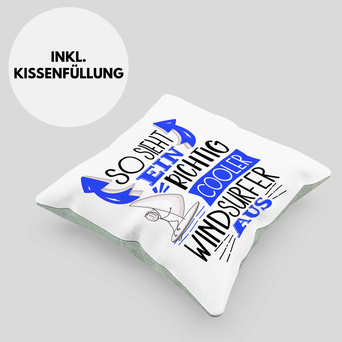 Windsurfer Kissen mit Füllung 40x40 Geschenk So Sieht Ein Richtig Cooler Windsurfer Aus Geschenkidee Spruch Lustig (Grau) Grün Trendation