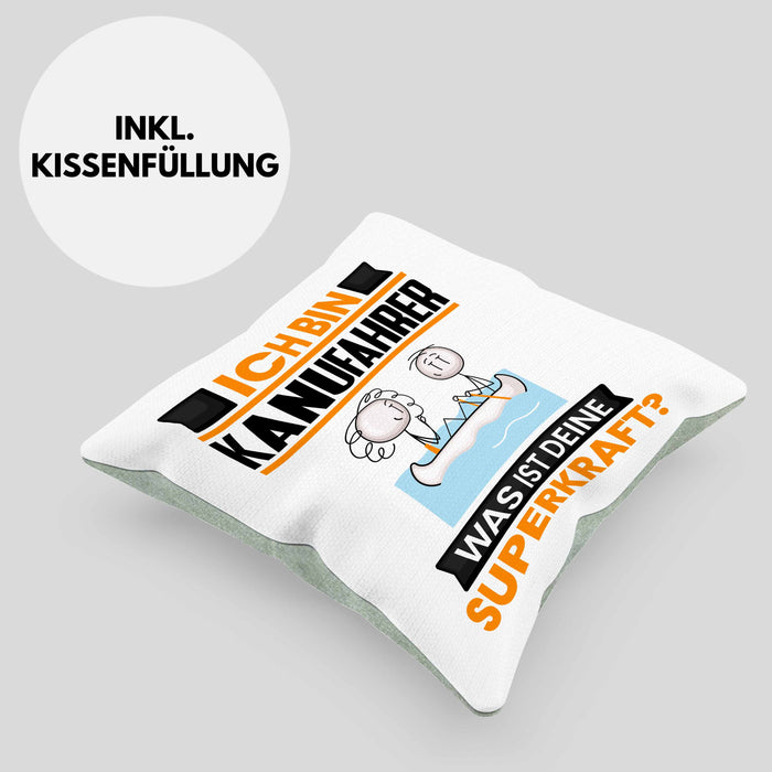 Kanufahrer Kissen mit Füllung 40x40 Geschenk für Kanufahrer Geburtstag Lustiger Spruch Was Ist Deine Superkraft (Grau) Grün Trendation