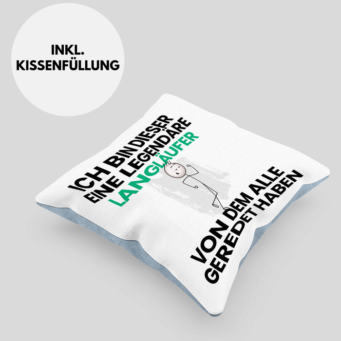 Langläufer Geschenk Kissen mit Füllung 40x40 Lustige Geschenkidee Geburtstag für Langläufer Ich Bin Dieser Legendäre Langläufer Von Dem Alle Geredet Haben (Grau) Blau Trendation