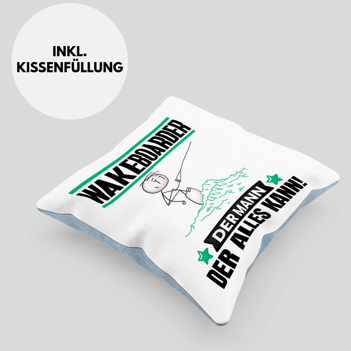 Wakeboarder Kissen mit Füllung 40x40 Geschenk für Wakeboarder Der Mann Der Alles Kann Geschenkidee zum Geburtstag (Grau) Blau Trendation