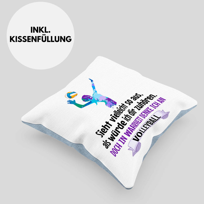 Volleyball Geschenk Kissen mit Füllung 40x40 Coach Herren Mädchen Kaffee Zubehör Volleyball-Spieler Spielerin (Grau) Blau Trendation