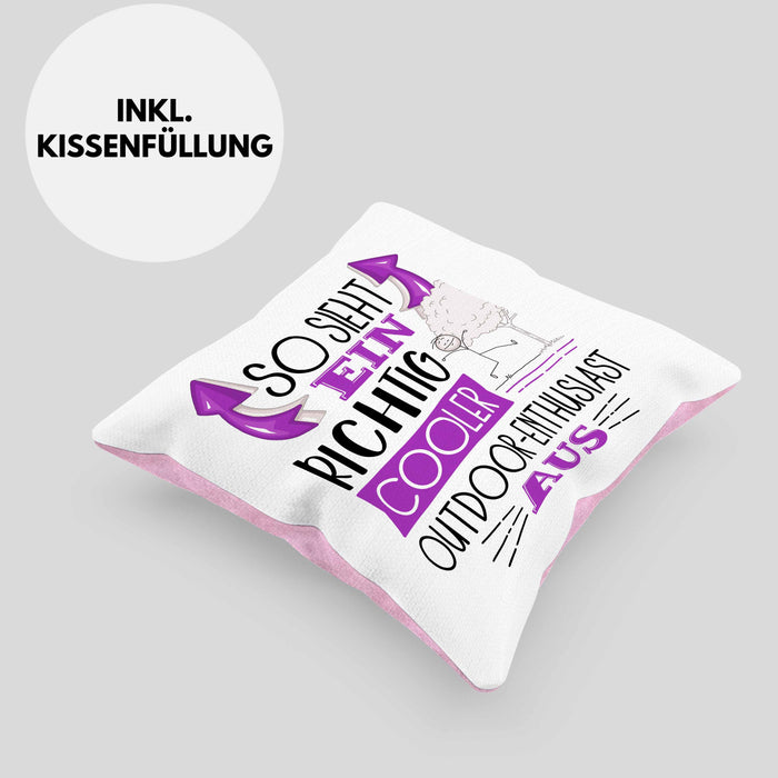 So Sieht Ein Richtig Cooler Outdoor-Enthusiast Aus Geschenk Kissen mit Füllung 40x40 Lustiger Spruch Geschenkidee (Grau) Rosa Trendation